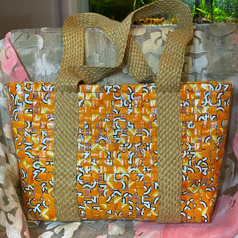 Orange juice box wrappers handmade purse tote